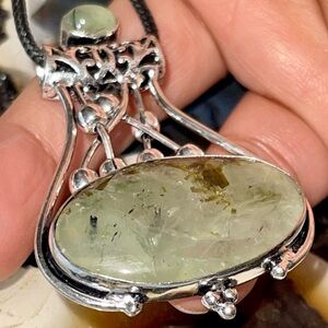 “Stone of Dreams” Yellow Green Prehnite Pendant 2 1/4”